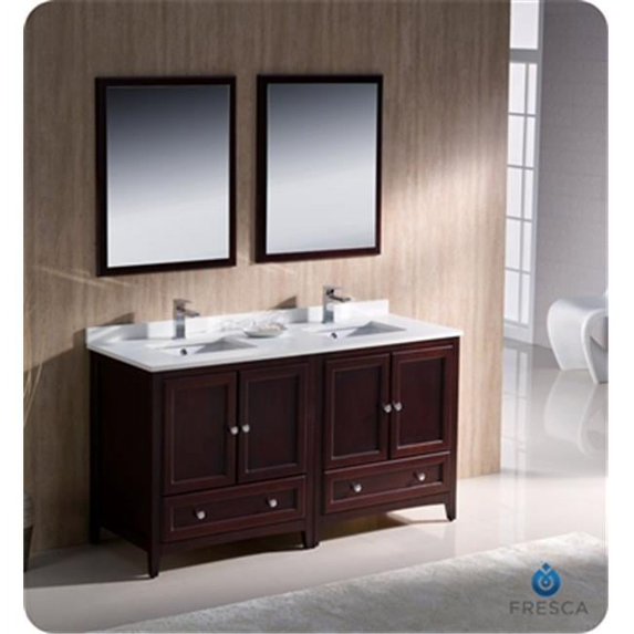 Oxford 60 in. Mahogany Traditional Double Sink Bathroom Vanity