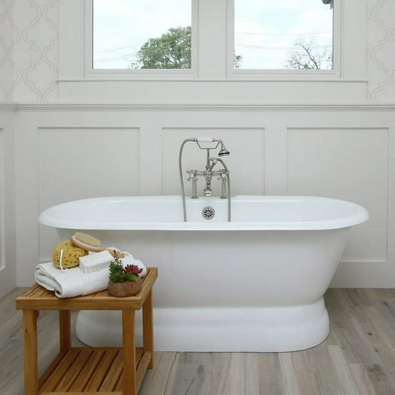 Oxford 66 Inch Cast Iron Double Ended Pedestal Tub - Rim Faucet Drillings