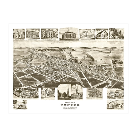 Oxford Art, 1907 Vintage Map of Oxford Pennsylvania, PA History Wall Decor Gift, Old Oxford Map - 24" x 18" Unframed Print