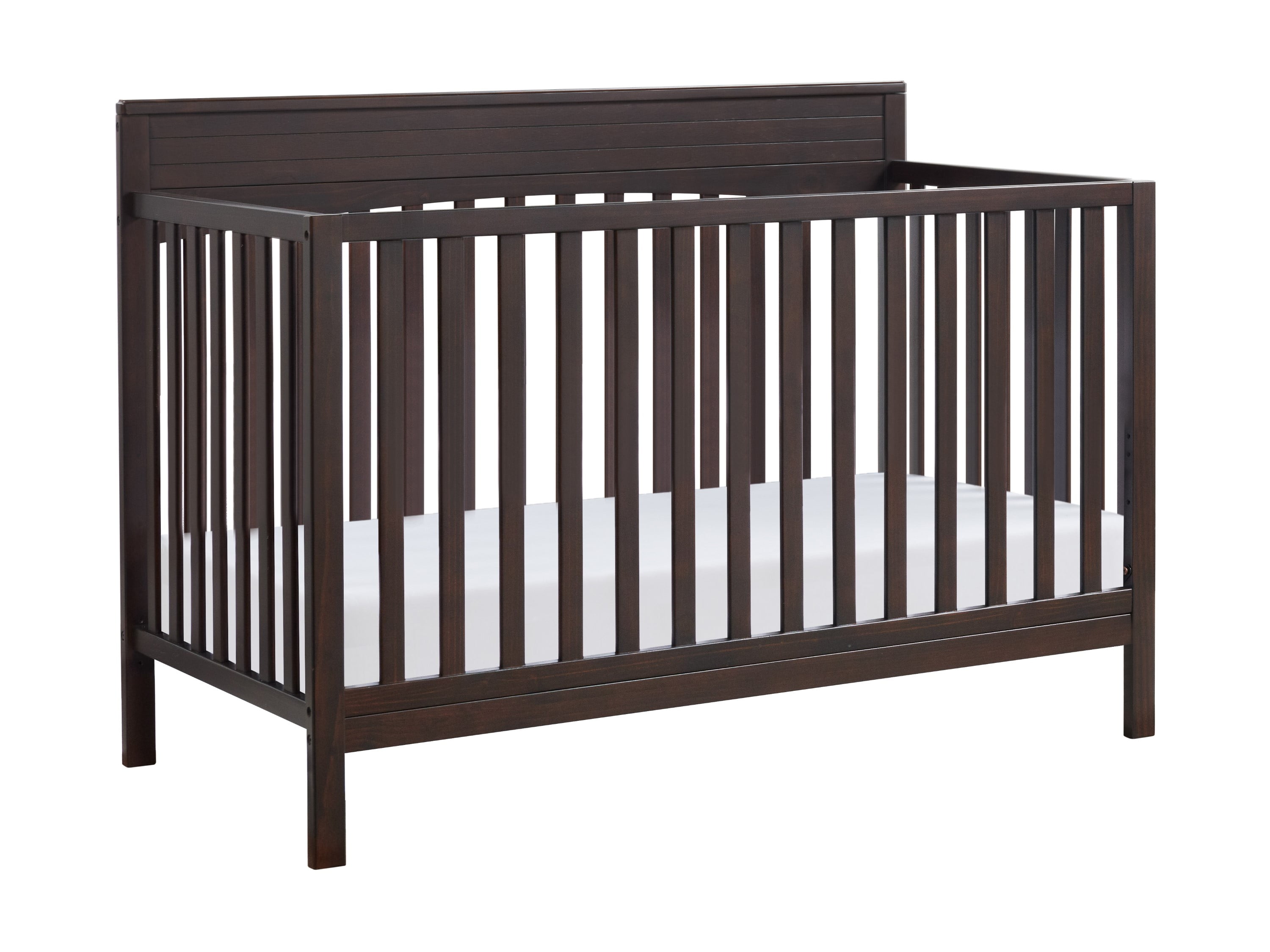 Espresso Brown 4-in-1 Convertible Wooden Crib with Raised Back Panel