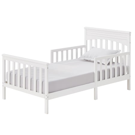 Oxford Baby Harper Wood Frame Toddler Bed with Guardrails and Flat-Top Headboard, Snow White