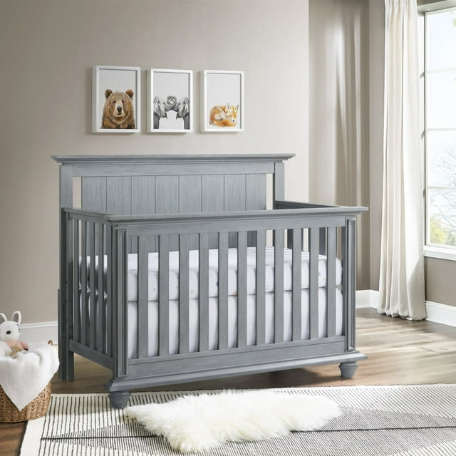 Oxford Baby Langston 4-in-1 Convertible Crib, Graphite Gray, Wooden Crib