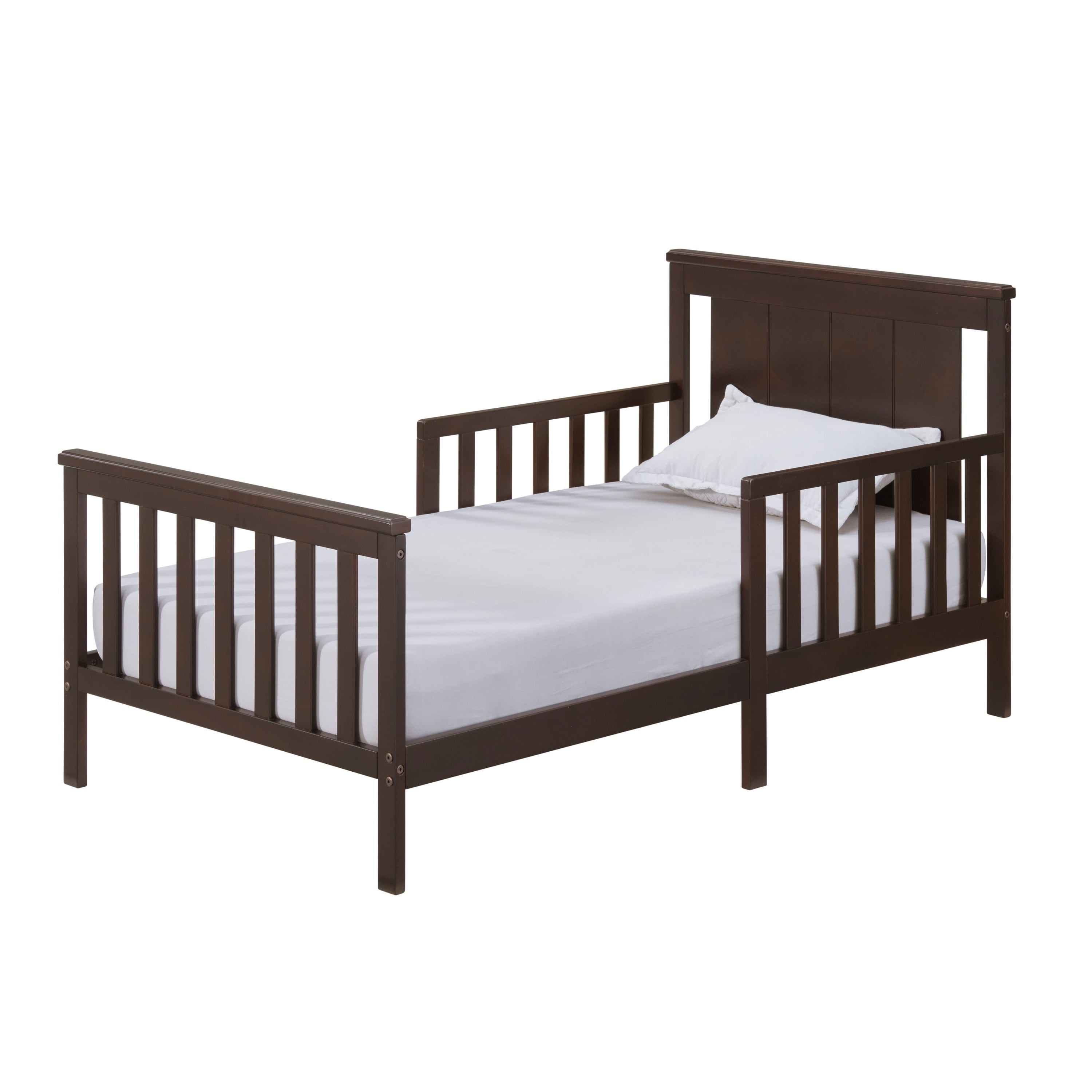Oxford Baby Lazio Wood Frame Toddler Bed with Guardrails and StraightLine Headboard, Espresso