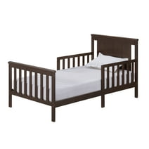 Oxford Baby Lazio Wood Frame Toddler Bed with Guardrails and Straight-Line Headboard, Espresso Brown