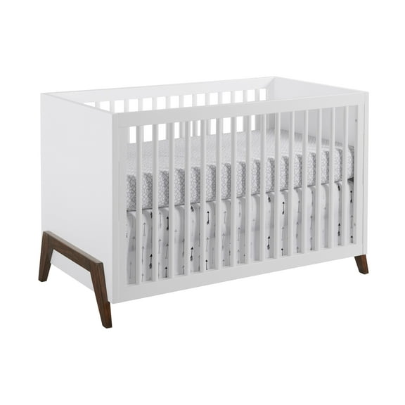 Oxford Baby Mari Modern 3-in-1 Convertible Island Crib, White & Walnut, Wooden Crib