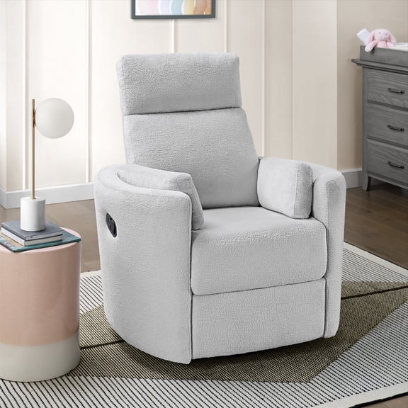 Soho Baby Nottingham Upholstered Glider Recliner Rocking Chair 360° Swivel for Nursery and Living Room – Plush Gray​