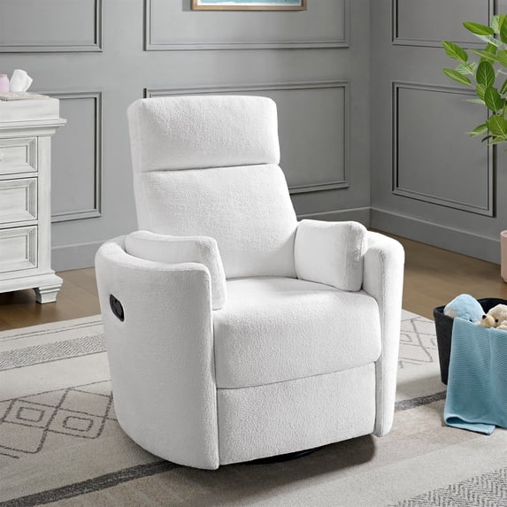 Soho Baby Nottingham Upholstered Glider Recliner Rocking Chair 360° Swivel for Nursery and Living Room – Plush White