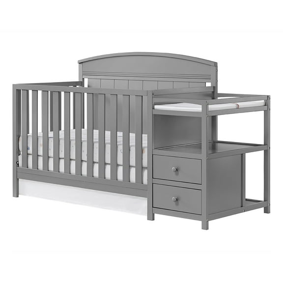 Oxford Baby Pearson 4-in-1 Convertible Crib & Changing Station, Dove Gray, GREENGUARD Gold Certified, Wooden Crib