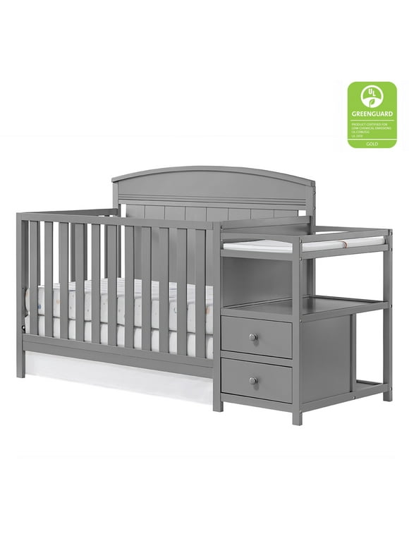 Oxford Baby Pearson 4-in-1 Convertible Crib & Changing Station, Dove Gray, GREENGUARD Gold Certified, Wooden Crib