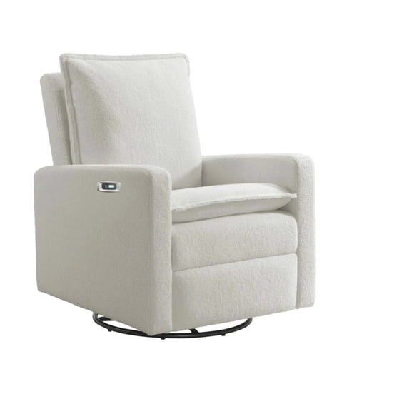 Oxford Baby Uptown Power Upholstered Glider Recliner Rocking Chair 270° Swivel for Nursery and Living Room – Boucle White