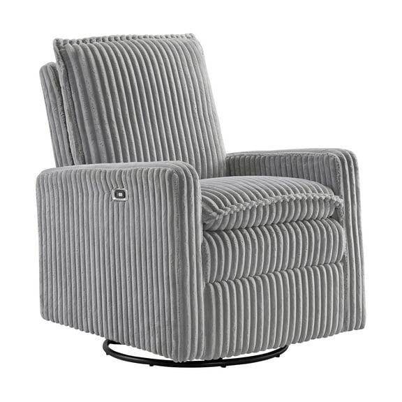 Oxford Baby Uptown Power Upholstered Glider Recliner Rocking Chair 270° Swivel for Nursery and Living Room – Corduroy Ash Gray​