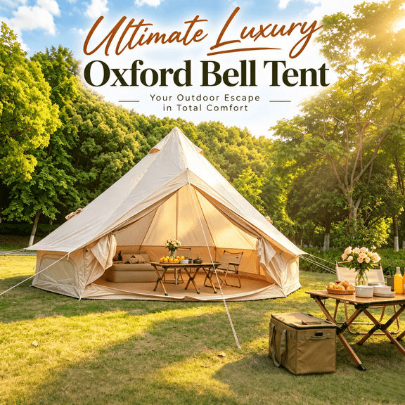 Oxford Bell Tent 13.1ft, 4-8 Person, 4 Season With Stove Jack, Beige