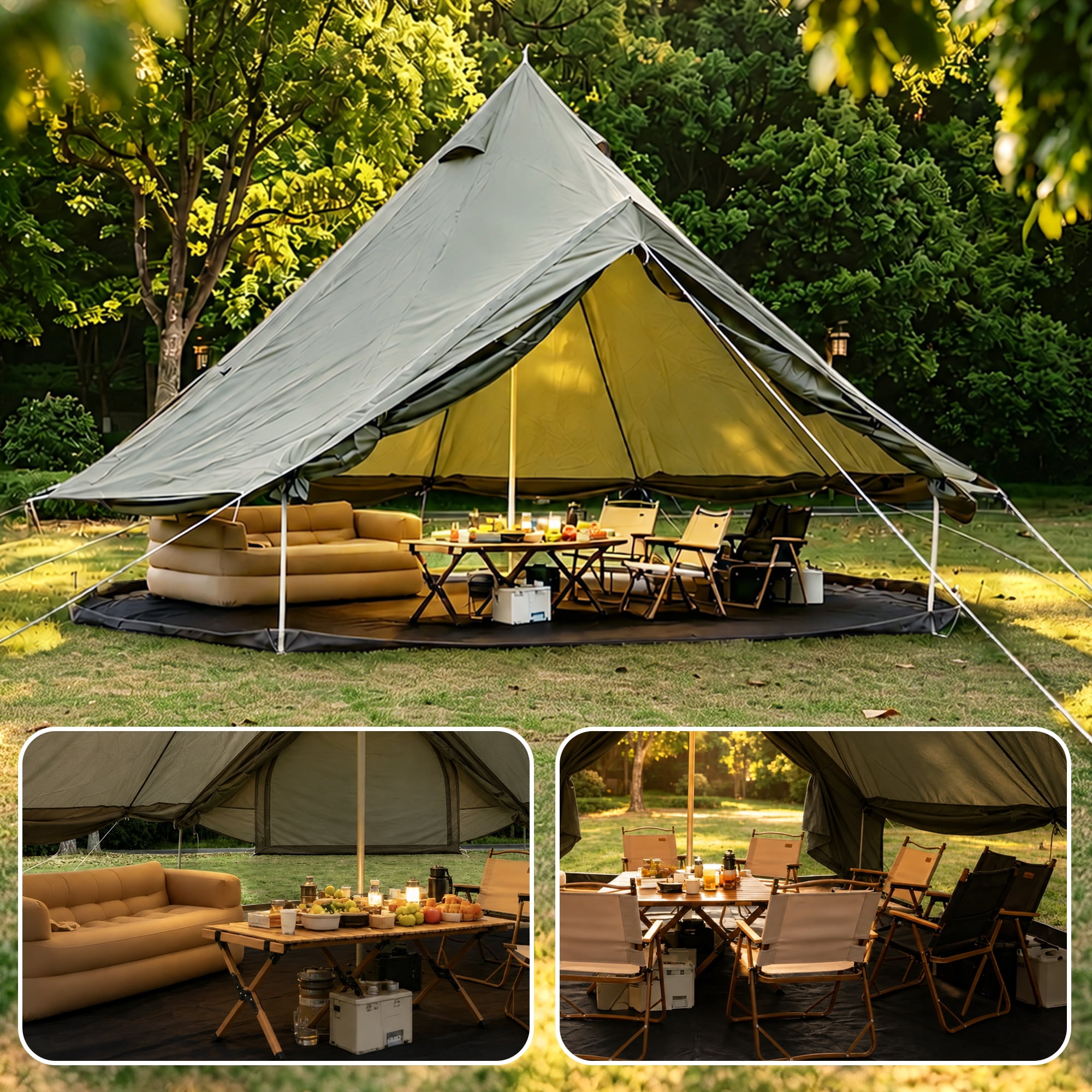 Oxford Bell Tent for Family Camping, Spacious 13.1ft Yurt with Stove Jack, Large Glamping Tents for 4-8 People, 4 Season Oxford Hot Tent Shelter, Green
