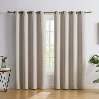 GYROHOME Double Layered Curtains with Embroidered White Sheer Tulle Room  Darkening Grommet Top 2Panels,52x84inch,Beige 