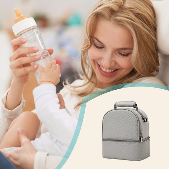 Oxford Cloth Breastmilk Insulation Backpack, Black Gray Green Pink, 10.23x9.44x6.69in, Portable Milk Storage Bag, Keep Fresh for 4-6 Hours