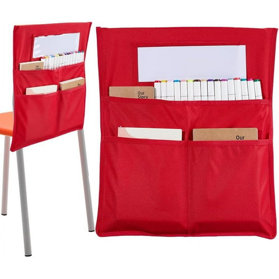 Oxford Cloth Chair Back Storage Buddy Pocket Chart Seat Organizer Bag with Blank Name Tags for Classroom Cerise 49x42x0.2cm