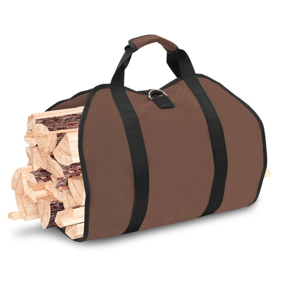 Oxford Cloth Firewood Carrier, Heavy Duty Waterproof Fire Wood Carrier Tote with Handles, Large Log Holder Bag for Fireplace Storage Indoor Outdoor Stove Accessories (Dark Brown)