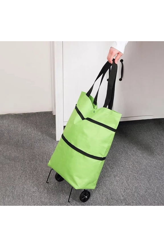 Oxford Cloth Foldable Rolling Shopping Cart, Portable Grocery Bag with Wheels, Collapsible Shopping Tote, Heavy Duty Rolling Handbag for Grocery Shopping, Space-Saving Shopping Bag, Green