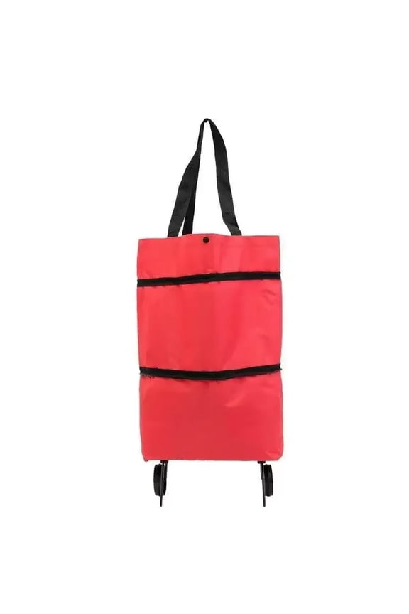 Oxford Cloth Foldable Shopping Bag with Wheels, Portable Trolley Tote for Grocery Shopping, 2-in-1 Rolling Laundry Bag and Handheld Travel Luggage Carrier