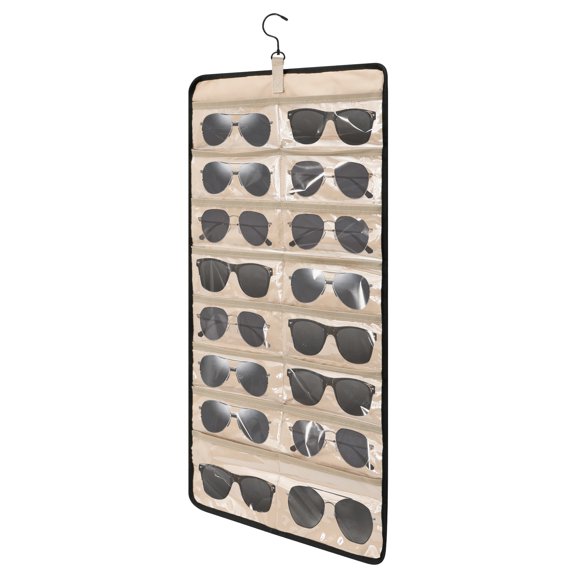 Oxford Cloth Hanging Jewelry Organizer Large Capacity Sunglasses Storage Case with 32 Clear PVC Slot Dustproof for Home