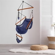 Oxford Cloth Hardwood With Cup Holder Wooden Stick Perforated 100kg Seaside Courtyard Oxford Cloth Hanging Chair Blue