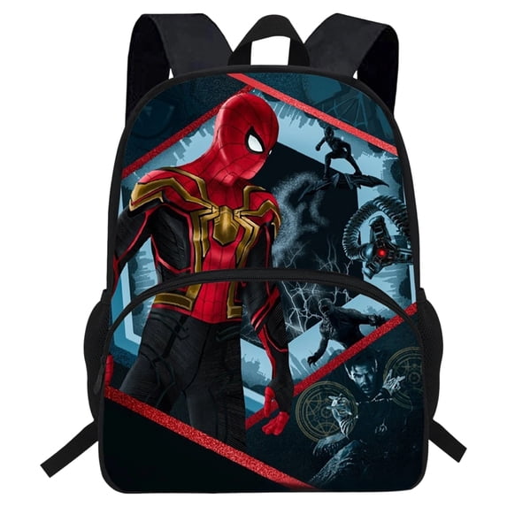 Oxford Cloth Large Capacity Backpack, Spider Web Travel Stamp Bookbag with Side Bottle Pockets for Back to School
