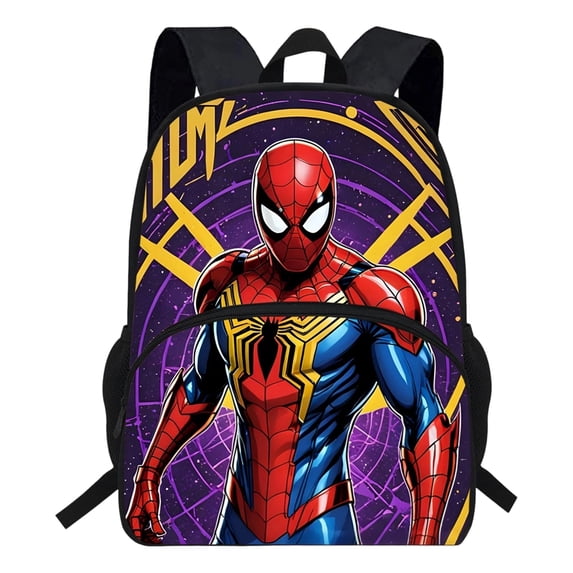 Oxford Cloth Large Capacity Backpack, Spider Web Travel Stamp Bookbag with Side Bottle Pockets for Back to School