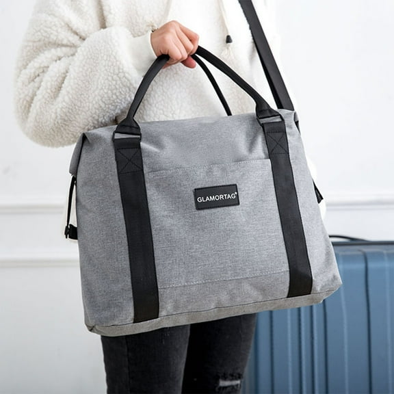 Oxford Cloth Large Travel Bag, Pink Blue Black Gray Hot Pink, 17x14x6in, Expandable Gym Bag with Trolley Sleeve, Carry On for Women