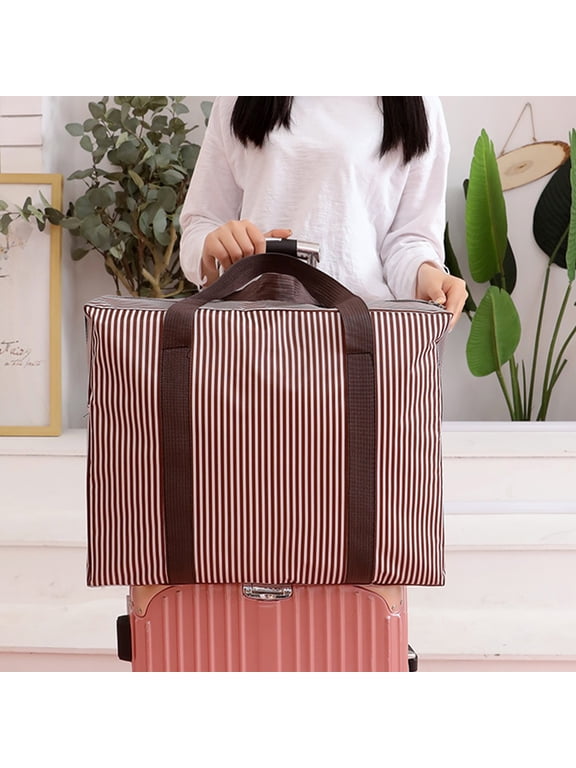 Oxford Cloth Moving Bags Heavy Duty Extra Large Storage Bag with Zipper & Carrying Handles Fashion Stripes Storage Tote Organizer for Clothes, Moving and Organizing Supplies, Brown