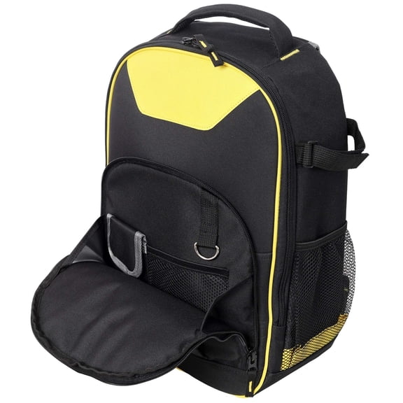 Oxford Cloth Multifunctional Tool Backpack, 25kg Heavy Duty Capacity, 600D Tear-Resistant Fabric, Detachable Divider, Laptop Compartment, Electrician & Technician Organizer Bag (Black)