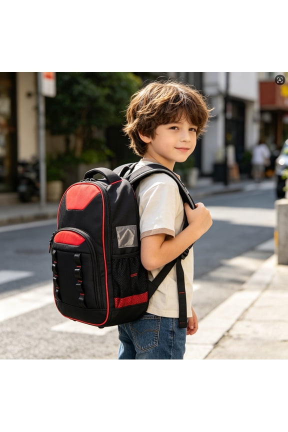 Oxford Cloth Multifunctional Tool Backpack, Heavy Duty Multiple Pockets Tool Bag Black Red, 600D Oxford Fabric Wear Resistant Tool Storage Backpack for Electricians Technicians