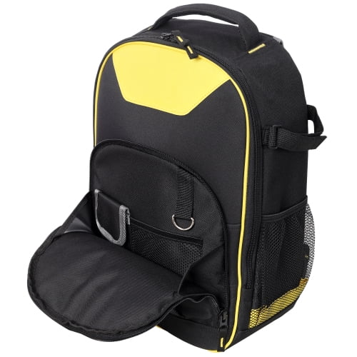 Oxford Cloth Multifunctional Tool Backpack, Heavy Duty Tool Bag with Multiple Pockets, 600D Tool Backpack for Electricians, Technicians, Laptop and Power Tool Storage, Black Yelllow