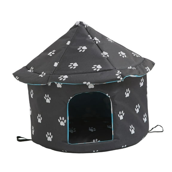 Oxford Cloth Outdoor Feral Cats Warm House, Waterproof Pet Supplies Puppy Kitten Round S Black