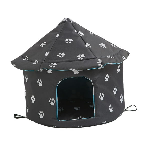 Oxford Cloth Outdoor Feral Cats Warm House, Waterproof Washable Winter Warm Tent Furniture Puppy Kitten Cat Houses Stray Cats Shelter Kennel Round S Black