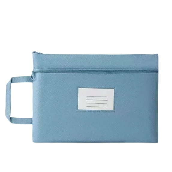 Oxford Cloth Zipper File Bag, A4 Waterproof Document Pouch with Handle & Label Pocket, Office File Organizer for Work/School, Blue