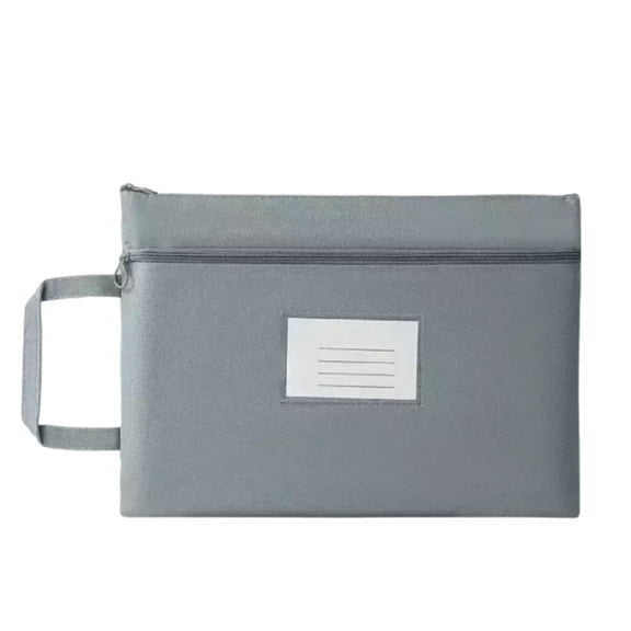 Oxford Cloth Zipper File Bag, A4 Waterproof Document Pouch with Handle & Label Pocket, Office File Organizer for Work/School, Gray