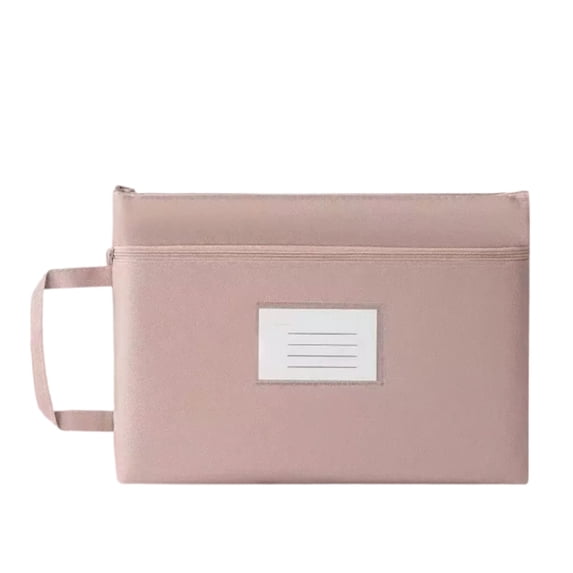 Oxford Cloth Zipper File Bag, A4 Waterproof Document Pouch with Handle & Label Pocket, Office File Organizer for Work/School, Pink