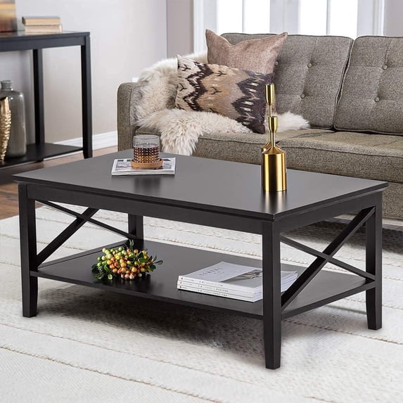 Oxford Coffee Table with Thicker Legs, Black Wood Coffee Table with ...