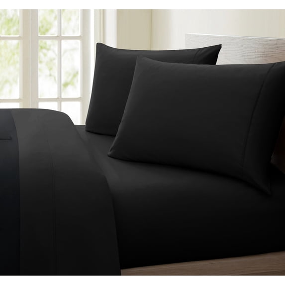 Oxford Collection 600 Thread Count Deep Pocket Egyptian Quality Cotton Solid Sheet Set Black Fully Elasticized Fitted Sheet King Casual