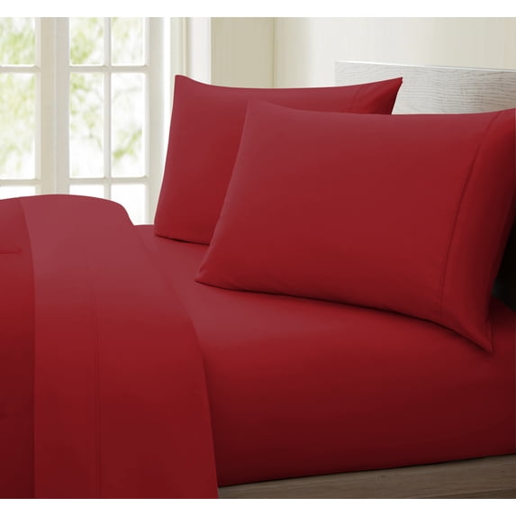 Oxford Collection 600 Thread Count Deep Pocket Egyptian Quality Cotton Solid Sheet Set (Full, Burgundy)