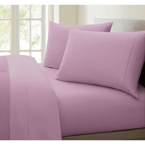 Oxford Collection 600 Thread Count Deep Pocket Egyptian Quality Cotton Solid Sheet Set Purple Stain Resistant, Fully Elasticized Fitted Sheet King