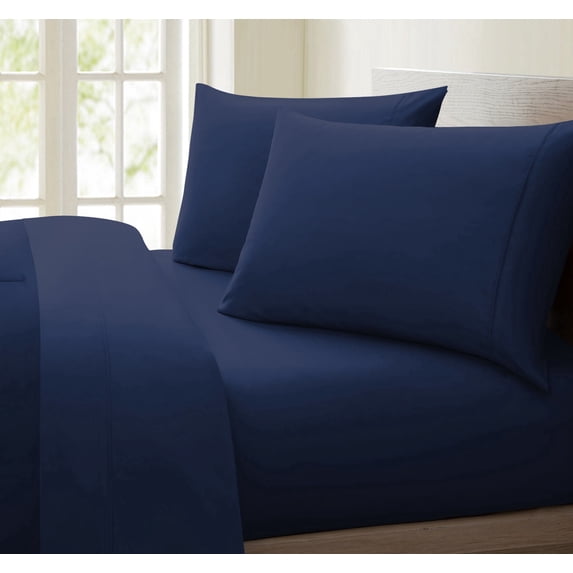 Oxford Collection 600 Thread Count Deep Pocket Egyptian Quality Cotton Solid Sheet Set (Twin Extra Long, Navy)