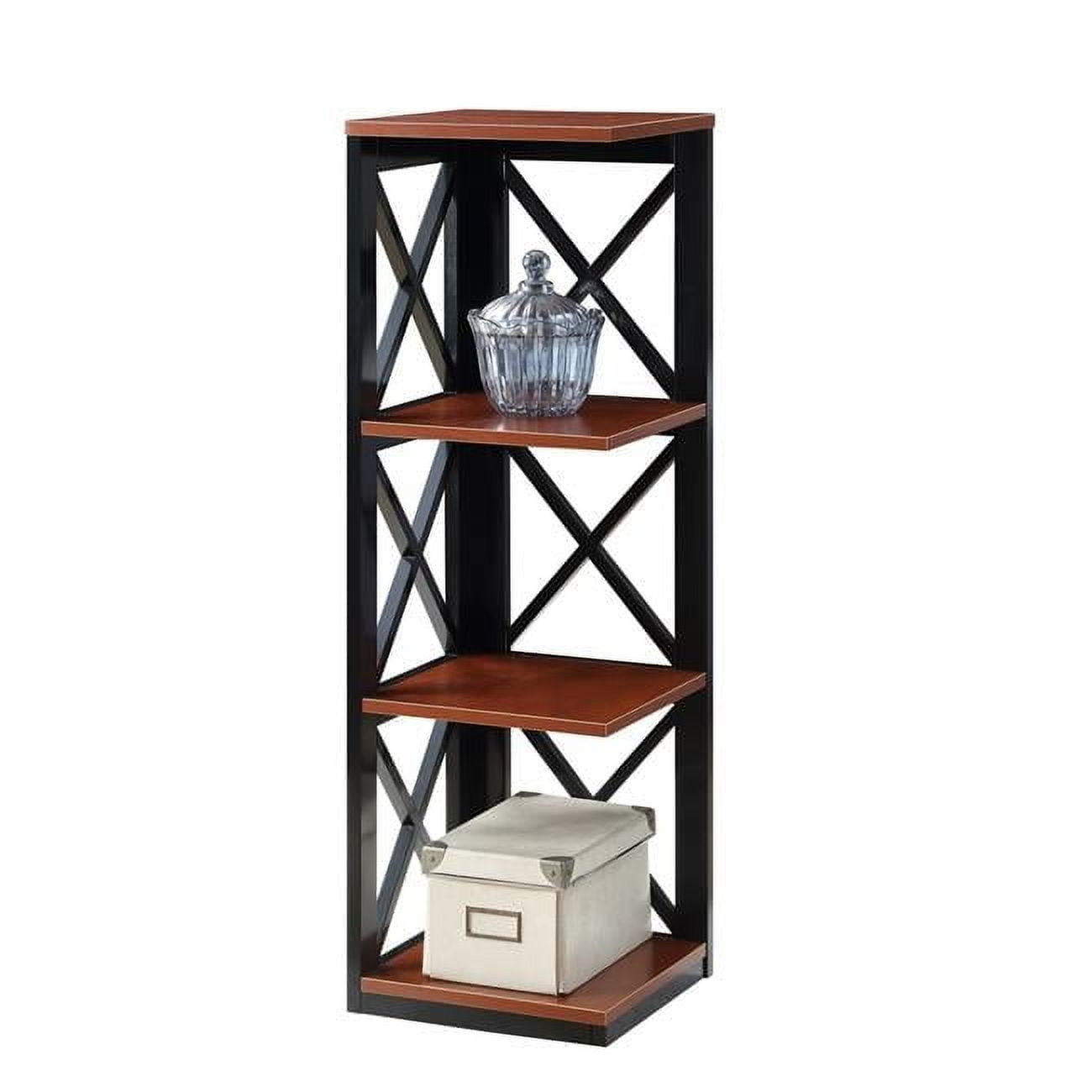 Elegant Cherry & Black Corner Bookcase with Crossed X Design