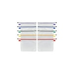 Oxford Reinforced Zip Pouches, 10 Pack, 13-3/16" x 10-7/16", Translucent Poly Bag, White Mesh Lining, Red, Yellow, Green, Purple, Blue Zippers (77707)