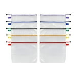 Oxford Reinforced Zip Pouches, 10 Pack, 13-3/16" x 10-7/16", Translucent Poly Bag, White Mesh Lining, Red, Yellow, Green, Purple, Blue Zippers (77707)