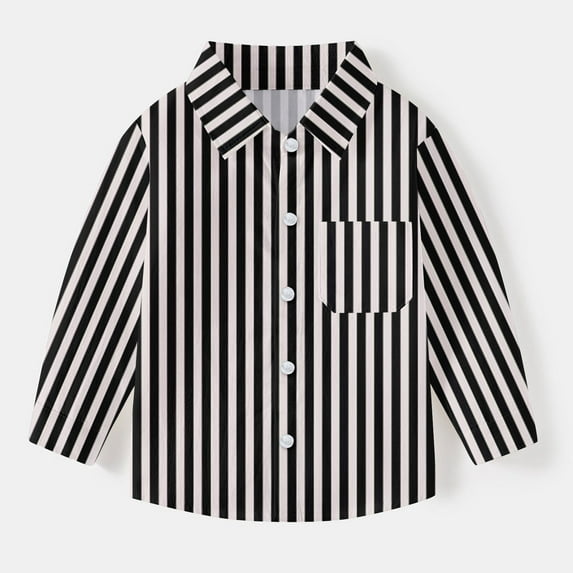 Oxford Dress Shirts for Boys Striped Long Sleeve Collared Button Up Shirt with Chest Pocket School Uniform (6-12 Months, Black 04)