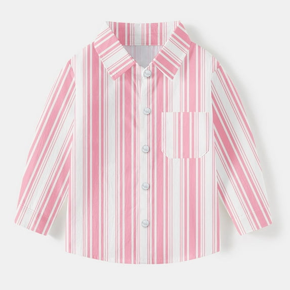 Oxford Dress Shirts for Boys Striped Long Sleeve Collared Button Up Shirt with Chest Pocket School Uniform (7-8 Years, Pink 01)