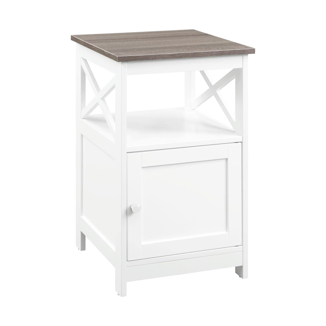 Oxford End Table with Storage Cabinet and Shelf, Driftwood/White ...