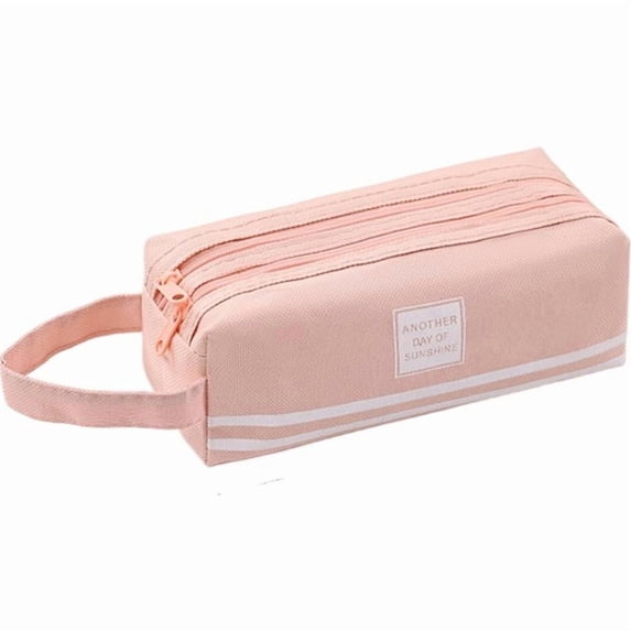 Oxford Fabric Double Zipper Pencil Pouch, Simple Portable Stationery Bag, Large Capacity Double Layer Pen Bag for Students