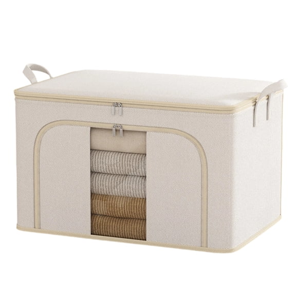 Oxford Fabric Storage Bin 28.7 Gallon Large White Clear Window Double Zippers With Handles For Clothes Bedding 1 Pack